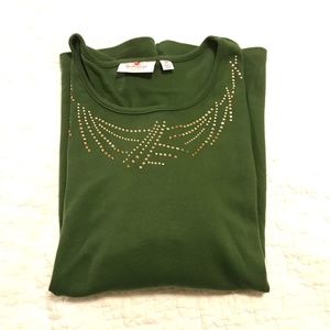 QF olive green 3/4 sleeve shirt embellished with rhinestones (2X)